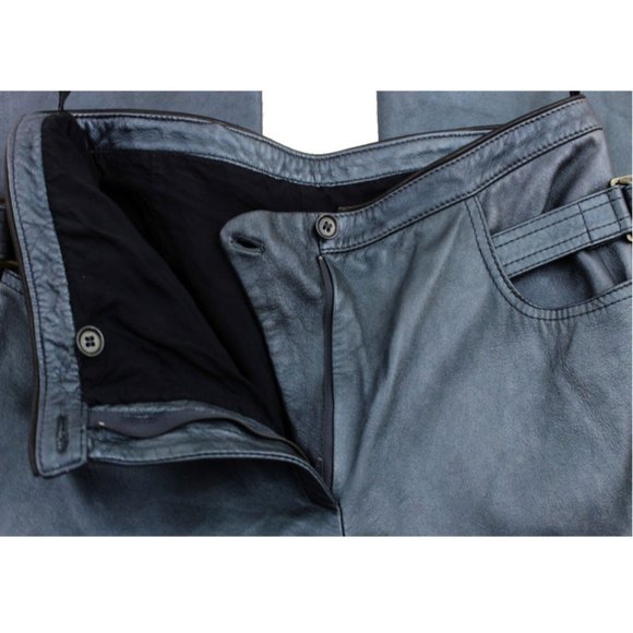 Vintage CALLAGHAN Steel Blue Leather Straight Leg Pants - Picture 8 of 12